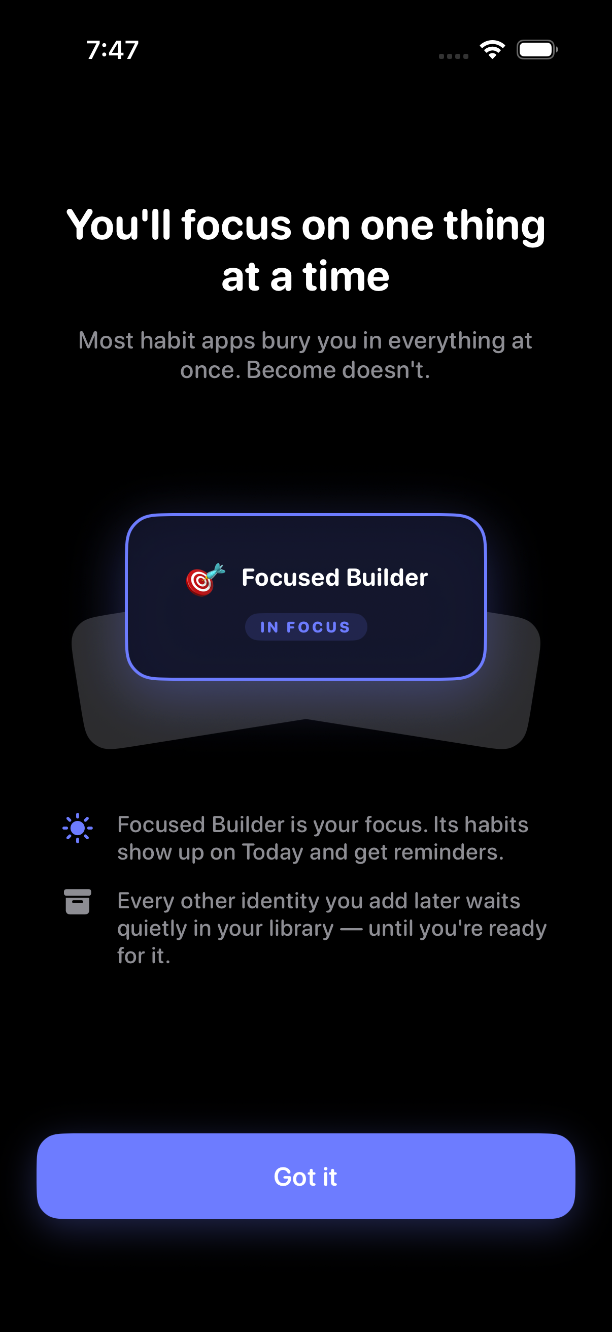 Focus Mode explained during onboarding